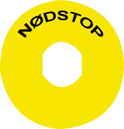Skilt Ø60 Gul Da. Nødstop ⎮ 3389119023290 ⎮ 7517677026 ⎮ 7517677026 ⎮ ZBY9830