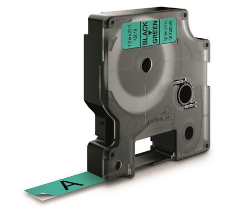 Dymotape D1 12Mmx7M Sort/Grøn ⎮ 5411313450195 ⎮ 900051297 ⎮ 9797300564 ⎮ S0720590