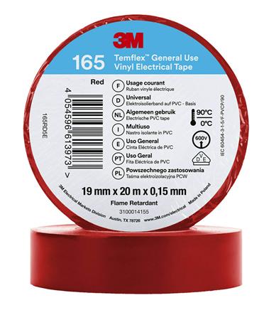 Tape Vinyl 165 19Mmx20M Rød - Billigelogvvs.dk -