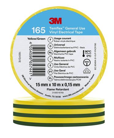 Tape Vinyl 165 15Mmx10M Grøn/Gul ⎮ 4054596657441 ⎮ 978700022 ⎮ 8739100228 ⎮ 165YG1E