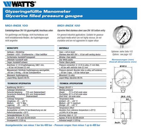 Glycerin Manometer 0-6Bar Ø100 ½" Lodret ⎮ 3800152521944 ⎮ 481104506 ⎮ 0284001883 ⎮ PE550616LF