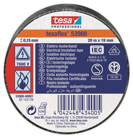 Isoleringstape Vde/Iec Pvc 20Mx19Mm Sort ⎮ 5439600051 ⎮ 986000050 ⎮ 5439600051 ⎮ 53988