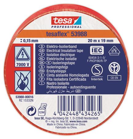 Isoleringstape Vde/Iec Pvc 20Mx19Mm Rød ⎮ 5439600049 ⎮ 986000048 ⎮ 5439600049 ⎮ 53988