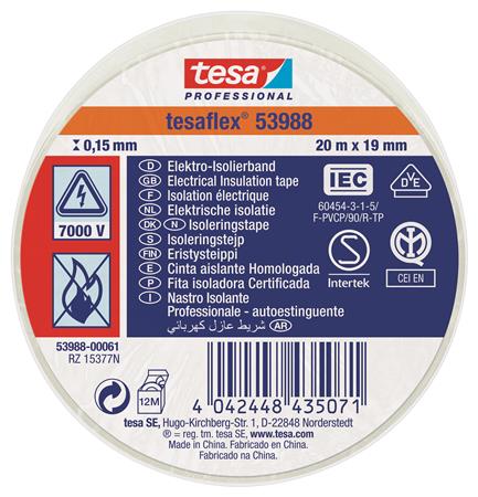 Isoleringstape Vde/Iec Pvc 20Mx19Mm Hvid ⎮ 5439600047 ⎮ 986000046 ⎮ 5439600047 ⎮ 53988
