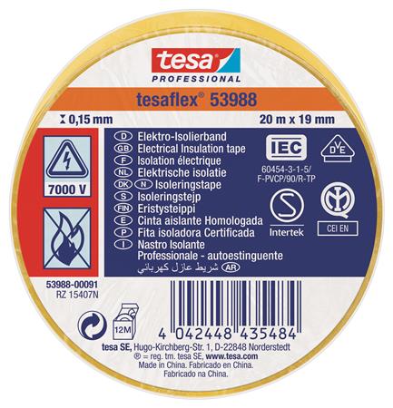 Isoleringstape Vde/Iec Pvc 20Mx19Mm Gul ⎮ 5439600055 ⎮ 986000054 ⎮ 5439600055 ⎮ 53988