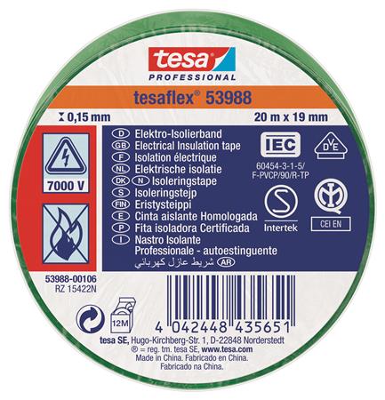 Isoleringstape Vde/Iec Pvc 20Mx19Mm Grøn ⎮ 5439600050 ⎮ 986000049 ⎮ 5439600050 ⎮ 53988