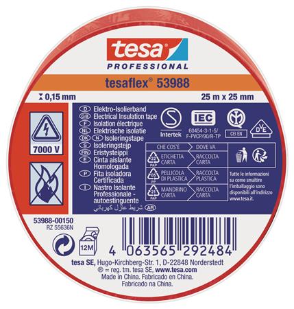 Isoleringstape Vde/Iec Pvc 25Mx25Mm Rød ⎮ 5439600056 ⎮ 986000055 ⎮ 5439600056 ⎮ 53988