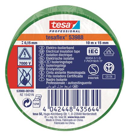 Isoleringstape Vde/Iec Pvc 10Mx15Mm Grøn ⎮ 5439600041 ⎮ 986000040 ⎮ 5439600041 ⎮ 53988