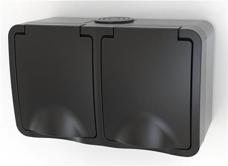 Stikdåse Dobbelt Schuko Ip54 Sort ⎮ 5401020580 ⎮ 5401020580 ⎮ 5401020580 ⎮ 