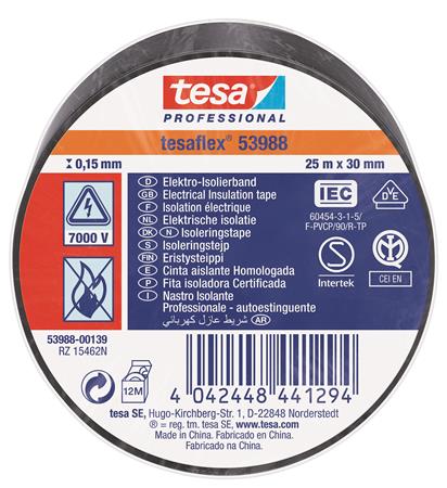 Isoleringstape Vde/Iec Pvc 25Mx38Mm Sort ⎮ 5439600066 ⎮ 986000065 ⎮ 5439600066 ⎮ 53988